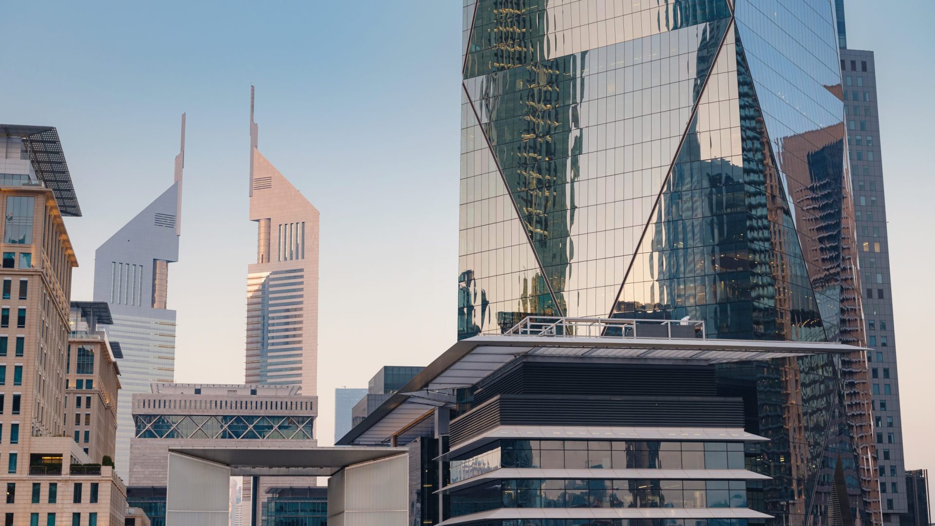 25 March 2023, Dubai, UAE: Emirates Financial Towers - Trade Center - Trade Center DIFC , tourist trip to futuristic dubai